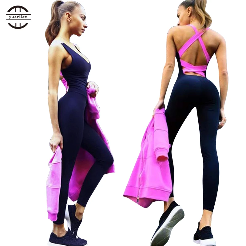 女性ボディスーツ Sleevesless スポーツワンピース背中ボディコンロンパースジャンプスーツセクシーな女の子ヨガセットのトラックスーツ Yoga Yoga Yoga Costumeyoga Tracksuit Aliexpress