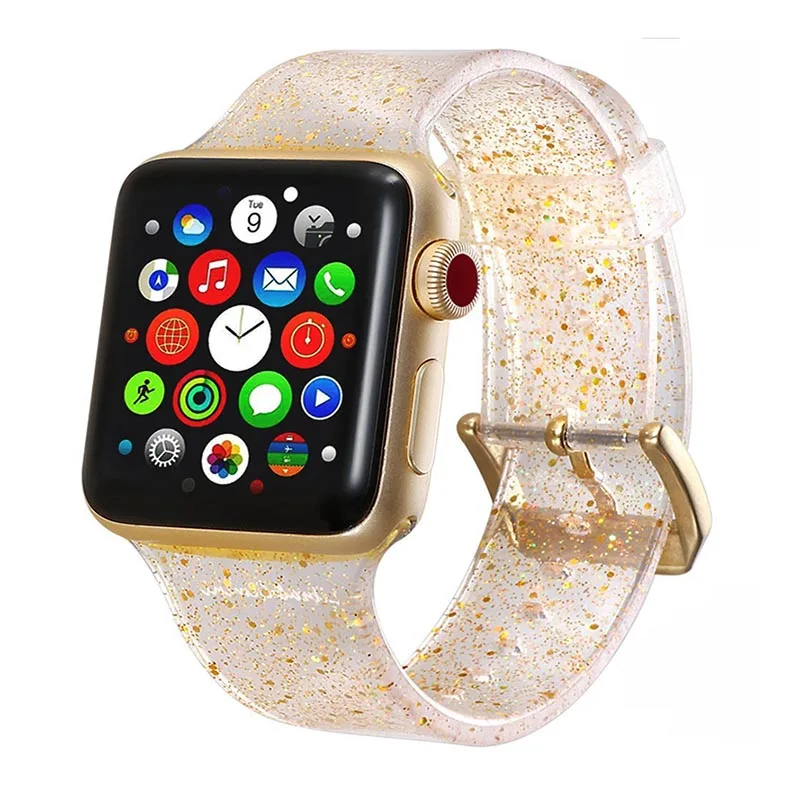 Lawatch TA силиконовый ремешок для Apple Watch 40 мм 44 мм iWatch ремешок водонепроницаемый прозрачный, блестящий женский браслет для серии 4 3 2 1 - Цвет ремешка: Золотой