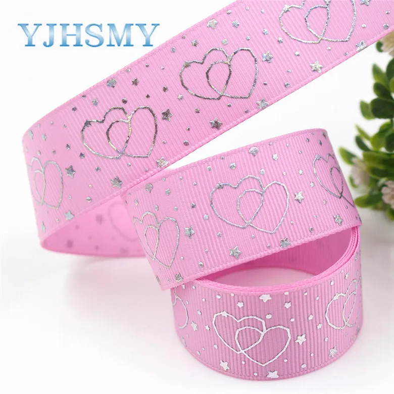 I-19326-805 YJHSMY I-19326-796 25 мм 10 ярдов лазерный серебряный милый мультфильм любовь напечатаны корсажная лента DIY ручной работы головные уборы свадебный подарок обёрточная бумага - Цвет: I-19326-805