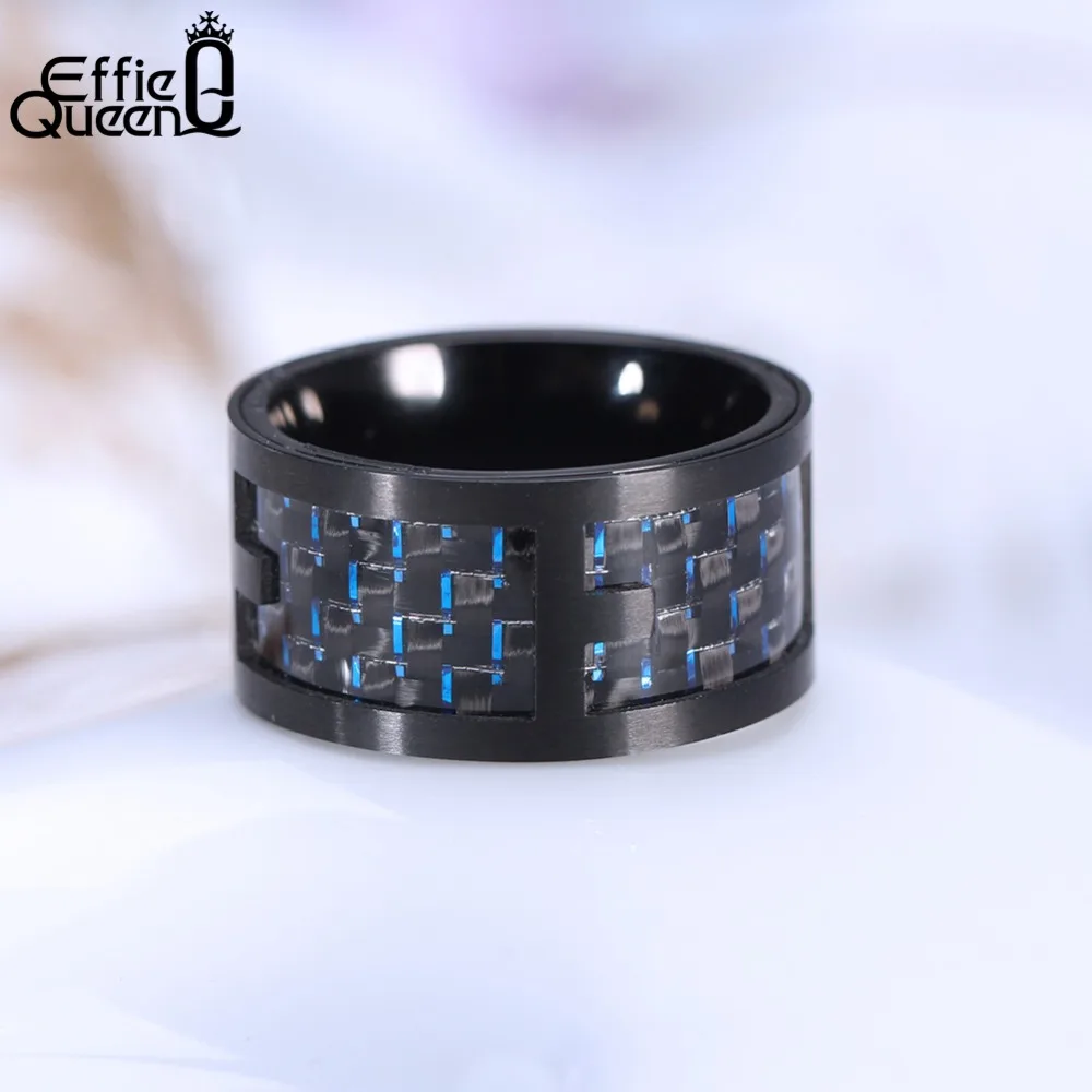 

Effie Queen Top Stainless Steel Rings for Men 12mm Width Big Wedding Band Black Color Ring Trendy Jewelry Party Gift DGTR41