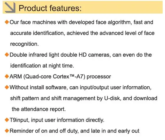 Face & Fingerprint Recognition Time Attendance Terminal with Art Facial Recognition Algorithm & Dual HD IR Camera in Dark Light_6