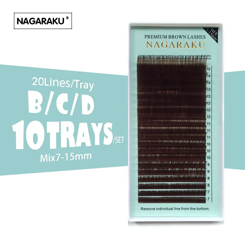 

NAGARAKU 10case Mix 7~15mm in one case,Individual Eyelashes False Mink Colored Fake Natural Eyelash Extension Eyelash Brown