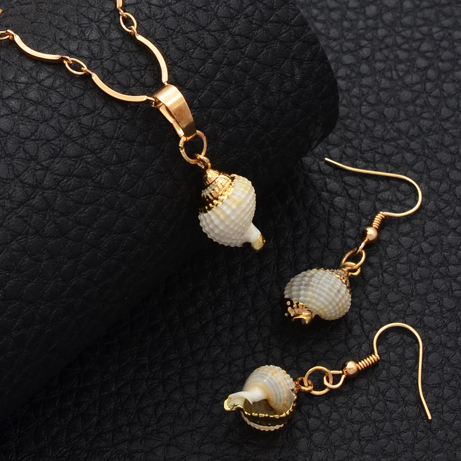 Anniyo New Light Gold Color Shell Pendant Necklaces &amp Earrings sets Papua Guinea PNG Shellfish Islands Jewellery #115006 | Украшения и