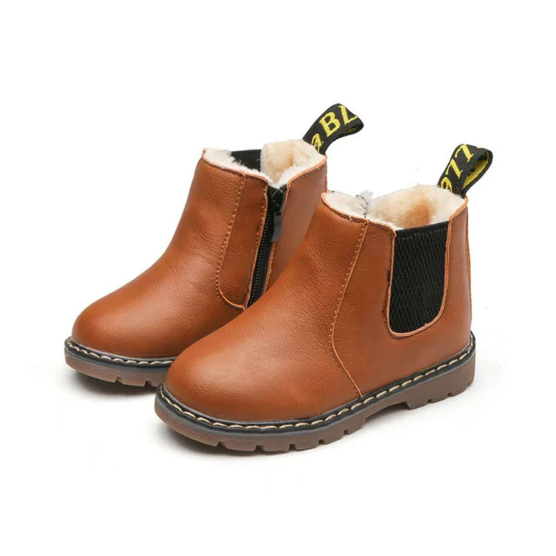 Children's High Leather Shoes Boy Girl Kids Walking Shoes Winter Shoes comfortable Fleece Warm thermal snow shoes size 21-36