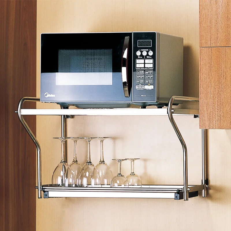 Stainless steel microwave oven rack wall-mounted kitchen rack double oven rack wall bracket Stainless steel microwave oven rack wall-mounted kitchen rack double oven rack wall bracket