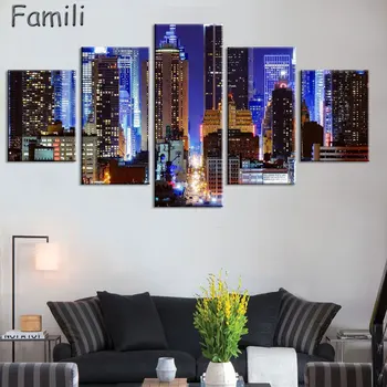 

5 panel high quality New York City landscape Canvas Painting Large Wall Pictures For Living Room Custom no frame Direct Selling