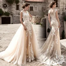 Robe de mariage/винтажное кружевное свадебное платье трапециевидной формы со съемной юбкой,, платье для матери невесты