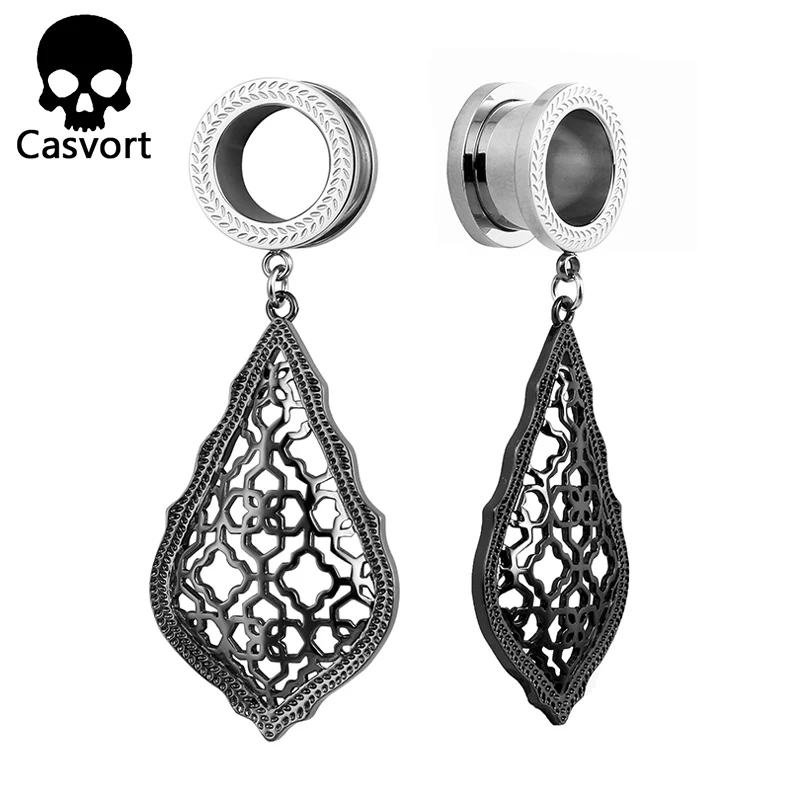 

Casvort Trendy Piercing Flesh Tunnels New Addie Black Plated Dangle Earrings Modern Plugs Body Jewelry