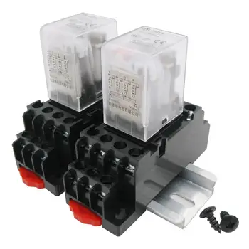 

2pcs HH54P AC 220V Coil 14 Pin 5A 4PDT LED Indicator Electromagnetic Power Relay+Base+DIN Rail Slotted Aluminum