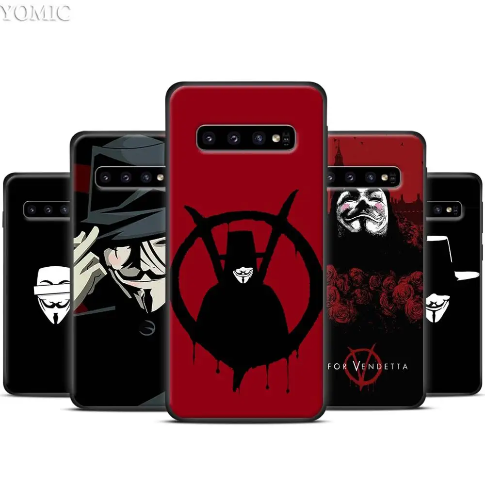 

V for Vendetta Black Silicone Case for Samsung Galaxy S10 S10e S8 S9 Plus S7 A40 A50 A70 Note 8 9 Soft Cover Case