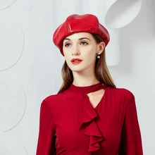 Новое поступление шляпа из натуральной кожи женская зимняя новая кожаная шапка детская теплая зимняя овчина берет B-7447