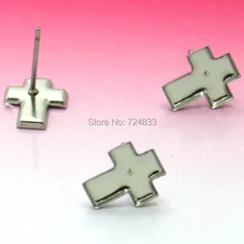 

Blank Stainless Steel Stud Earrings Bases with Cross Bezel tray Cabochon stud Earrings post Settings Findings DIY Making