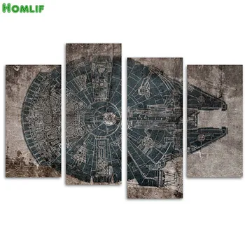 

4 pcs/set,star wars millennium falcon,Diy Diamond Embroidery,Diamond Painting Cross Stitch,Full Square Diamond Mosaic picture