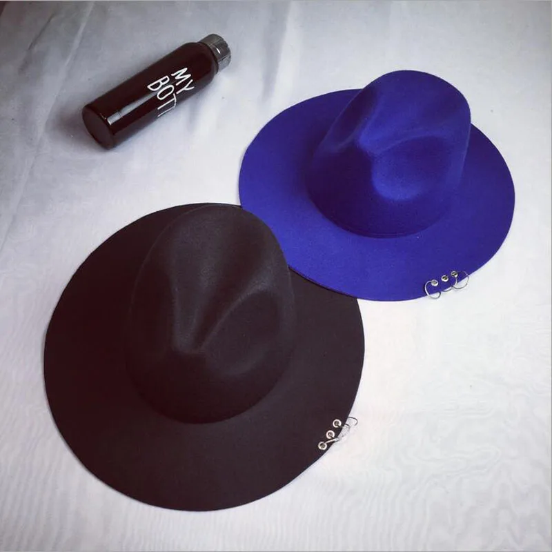 

Fedora hat Trilby hat men women Jazz hat Panama caps Metal Rings retro man female Wool proof multicolor dance casual male