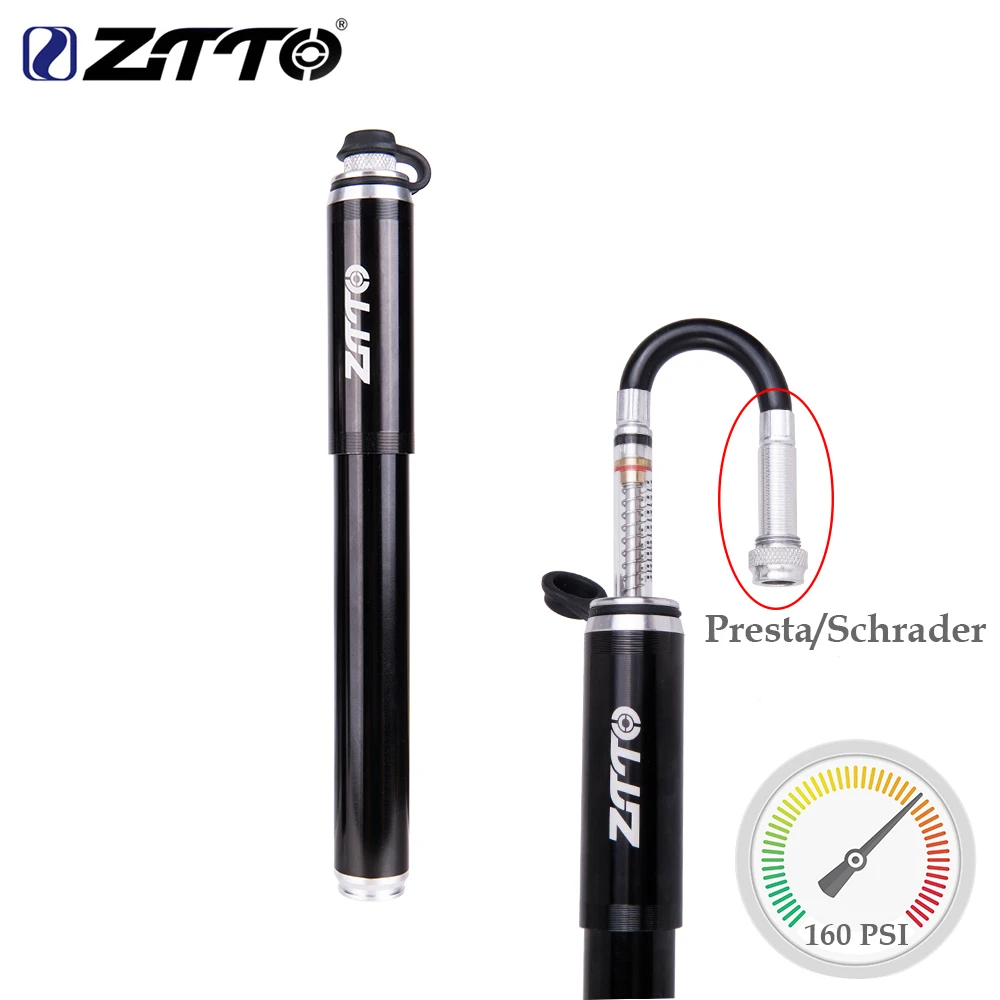Портативный ручной велосипедный мини насос высокого давления ZTTO 160PSI Schrader Presta Valv