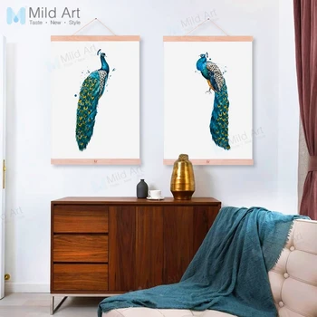 

Watercolor Elegant Animals Peacock Wooden Framed Canvas Paintings Nordic Wall Art Pictures Home Decorative Posters Hanger Scroll