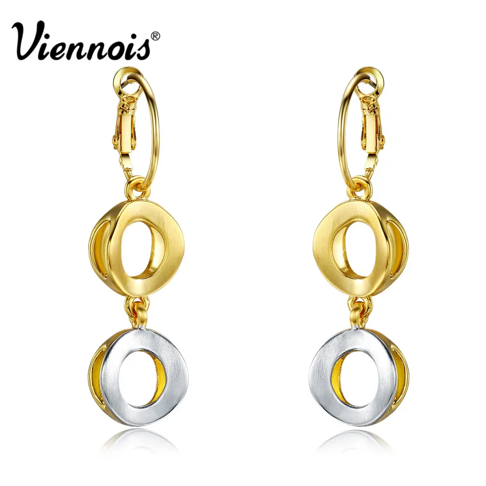 

Viennois New Gold/Silver Color women Long Dangle Earrings Round Hollow Double Circles Earrings Brand Party Jewelry