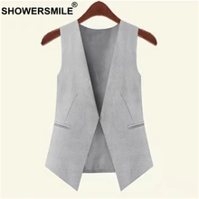 SHOWERSMILE Gray Women Vest Office Wear Slim Fit Waistcoat Female Spring Formal Sleeveless Jackets With One Button