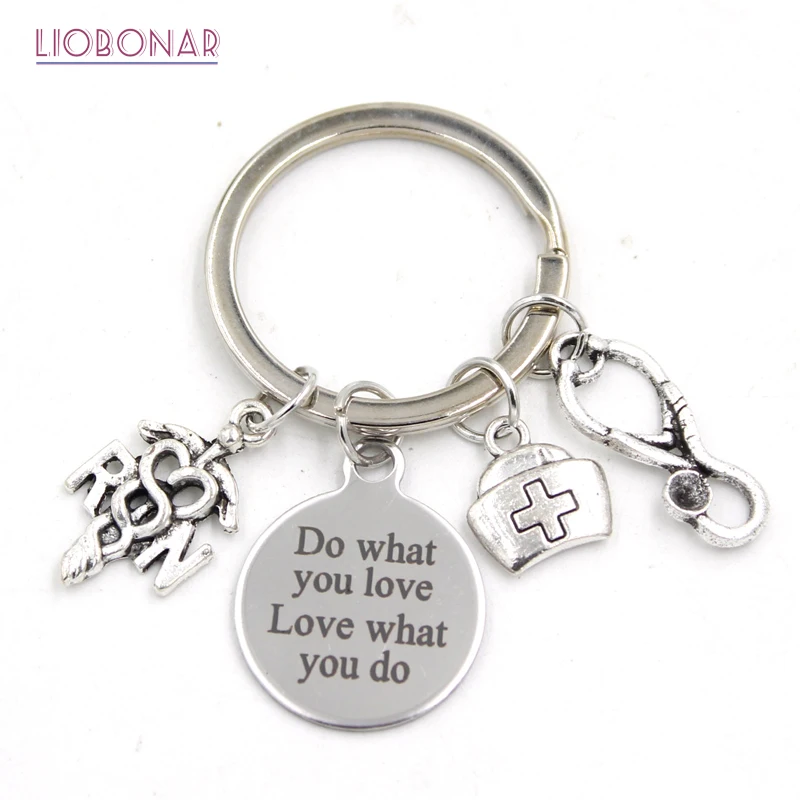1PC New Arrival Stainless Steel Key Ring Keychains RN Nurse Keychain