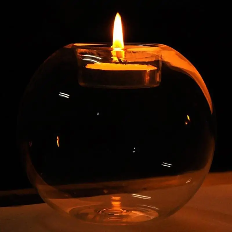 

Adeeing 8cm Round Glass Candle Holder Vintage Crystal Candlestand Party Wedding Decor