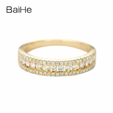 BAIHE Solid 14 K желтое золото 0.60ct Сертифицированный H/SI круглый вырез натуральные Алмазы обручальные женские модные элегантные кольца