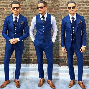 

Hot Sales Royal Blue Groomsmen Tuxedos 2018 Handmade Best Men Suit For Weddings Mens Formal Prom Suits( Jacket+Pants+Vest+Tie)