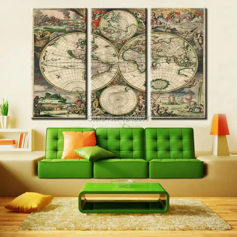 Aliexpress.com : buy 3 pieces wall art vintage world map picture ... Retro living rooms woonkamer