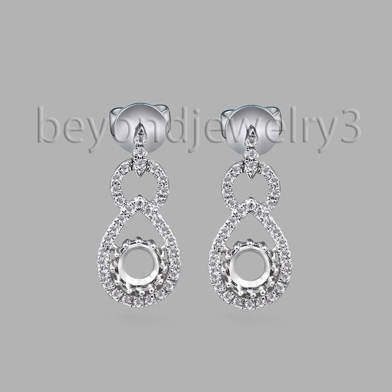 

Solid 14K White Gold Round 4.5mm Earring Semi Mount 0.26ct Diamond 585 Gold Drop Earrings For Women Diamond Jewelry WE053