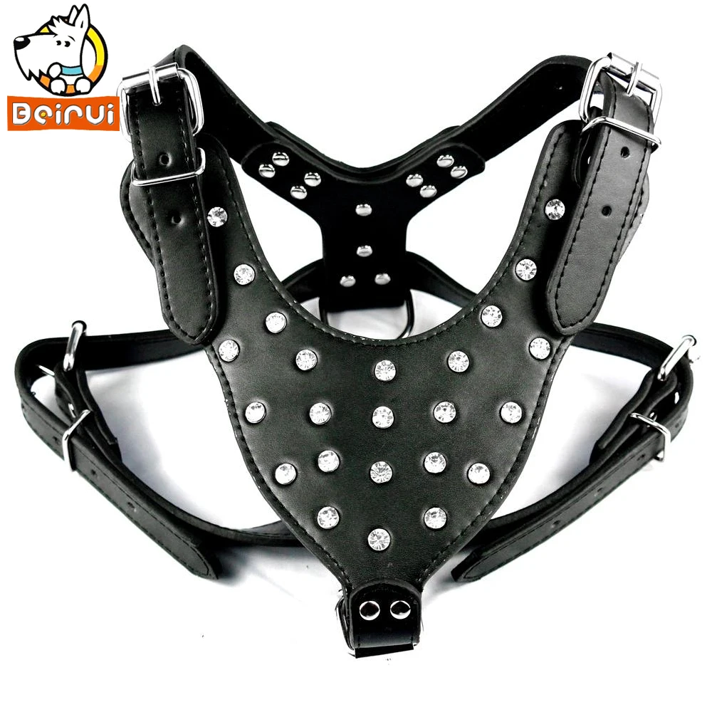 

Large dog harness with New Fashionable Studded PU Leather