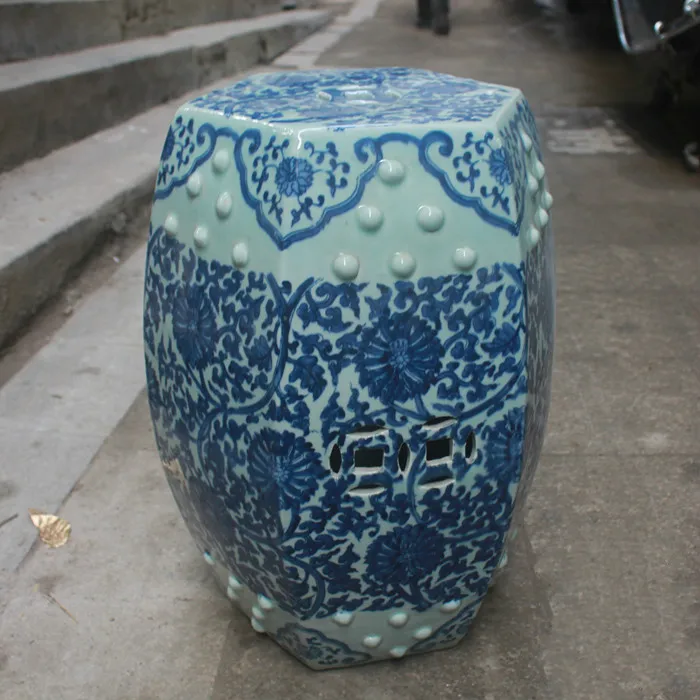 Керамический фарфор Jingdezhen табурет старинный синий и белый шестиугольный