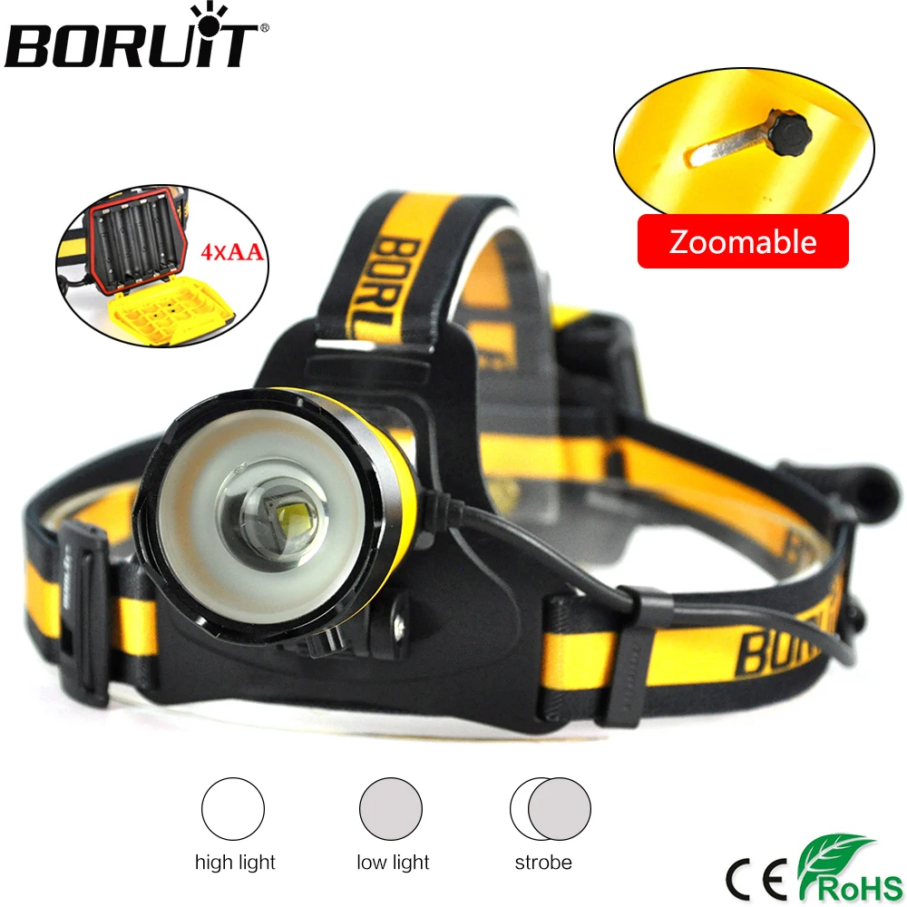 Special Offer of  BORUiT B16 2000lumens XM-L2 LED Headlamp 3-Mode Zoom Headlight IPX5 Waterproof Head Torch Camping H