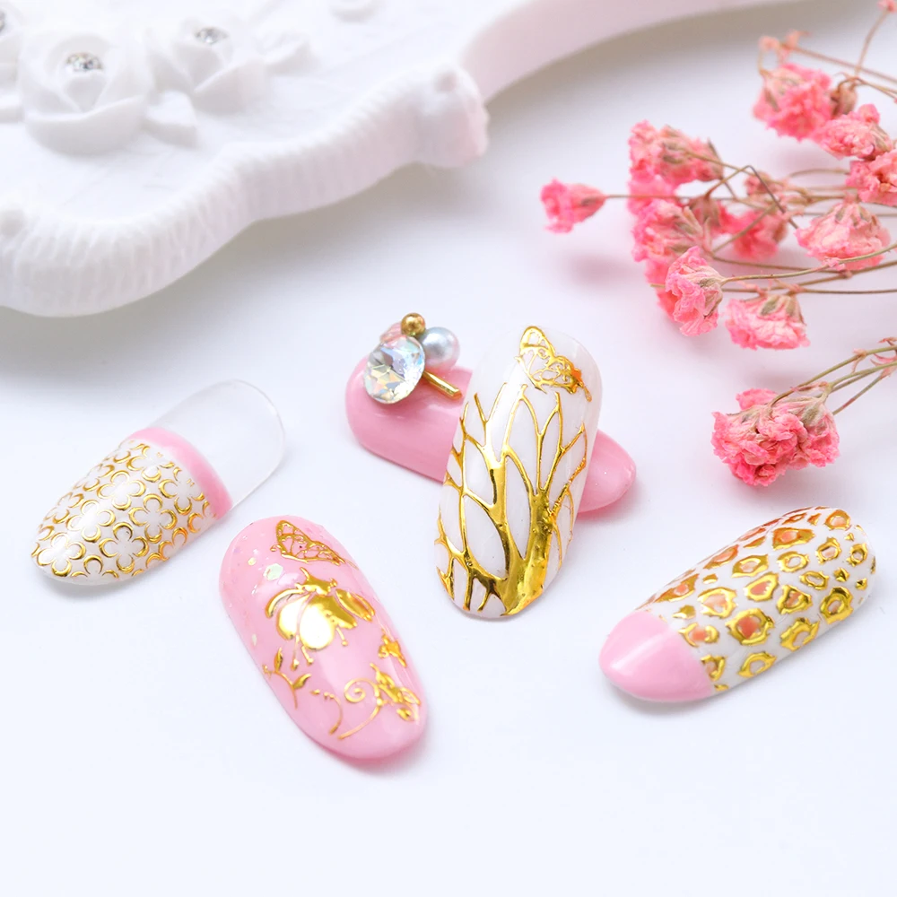 1 шт 3D золото Bronzing наклейка на ногти DIY святить Клей цветок полный гель лак для ногтей Art Маникюр CHAD101-106