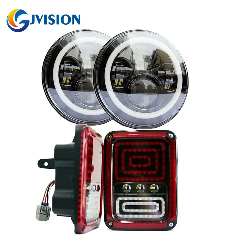 

For Jeep Wrangler JK LED Headlight 7 Inch Halo Angel Eyes DRL Projector Lamps LED Taillights Rear Brake Reverse Turn Signal Lamp