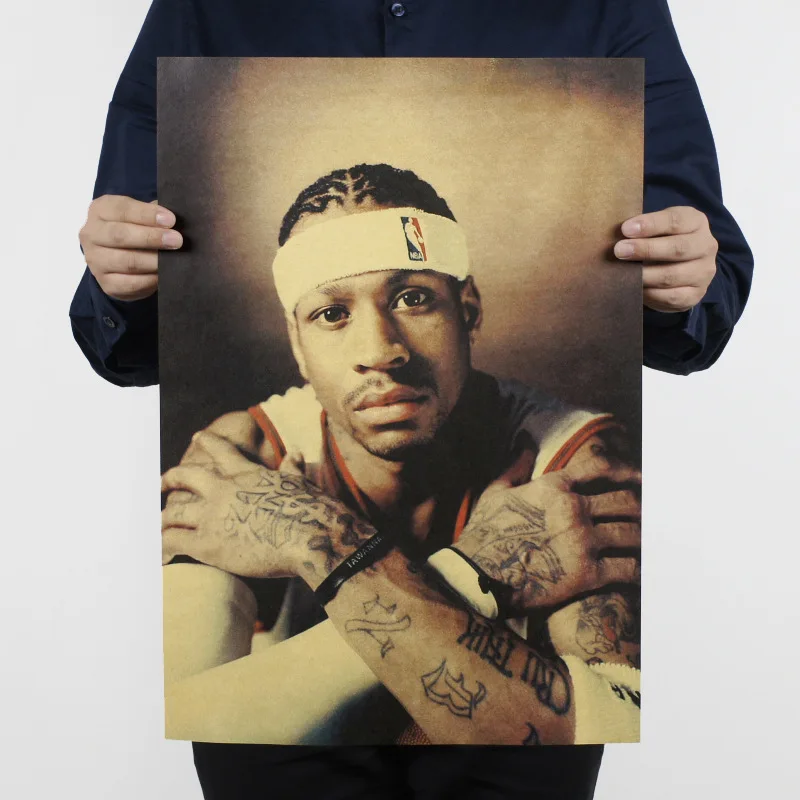 Vintage NBA Basketball Star Classic Allen Iverson Poster Bar Cafe Home Decor Retro Kraft Paper Wall Sticker 51*35.5cm