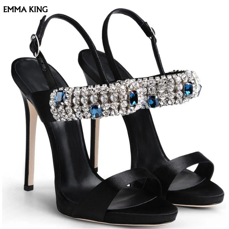 

2019 New Crystal Sandals Woman Designers Platform Sandalias Mujer Runway Ladies Shoes Summer High Heels Party Dress Shoes Woman