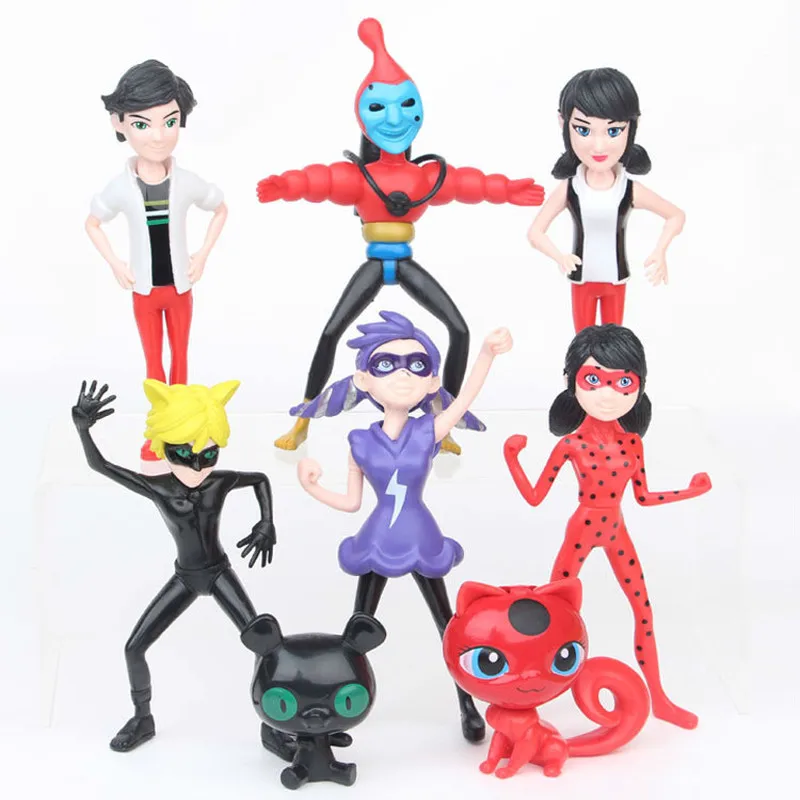 

8pcs/lot Hot Red Miraculous Ladybug and Cat Nendoroid Noir Juguetes Toy Doll Action Transformed Girl Gift Villain Suit Spot