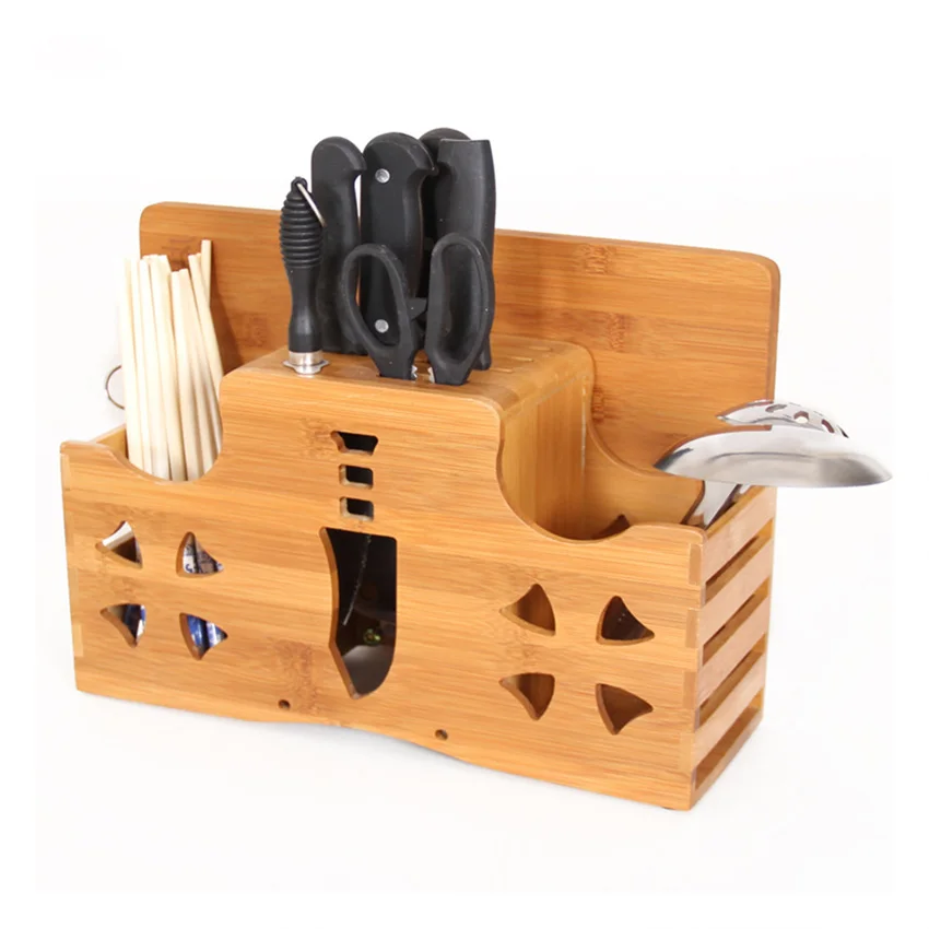 Convenient Practical Bamboo Knife Block Toolholder Kitchen Knife Rack