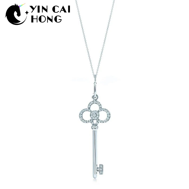 

NEW Charm Gift 925 Sterling Silver Crown Key TIFF Attractive Elegance Temperament Necklace World Jewelry