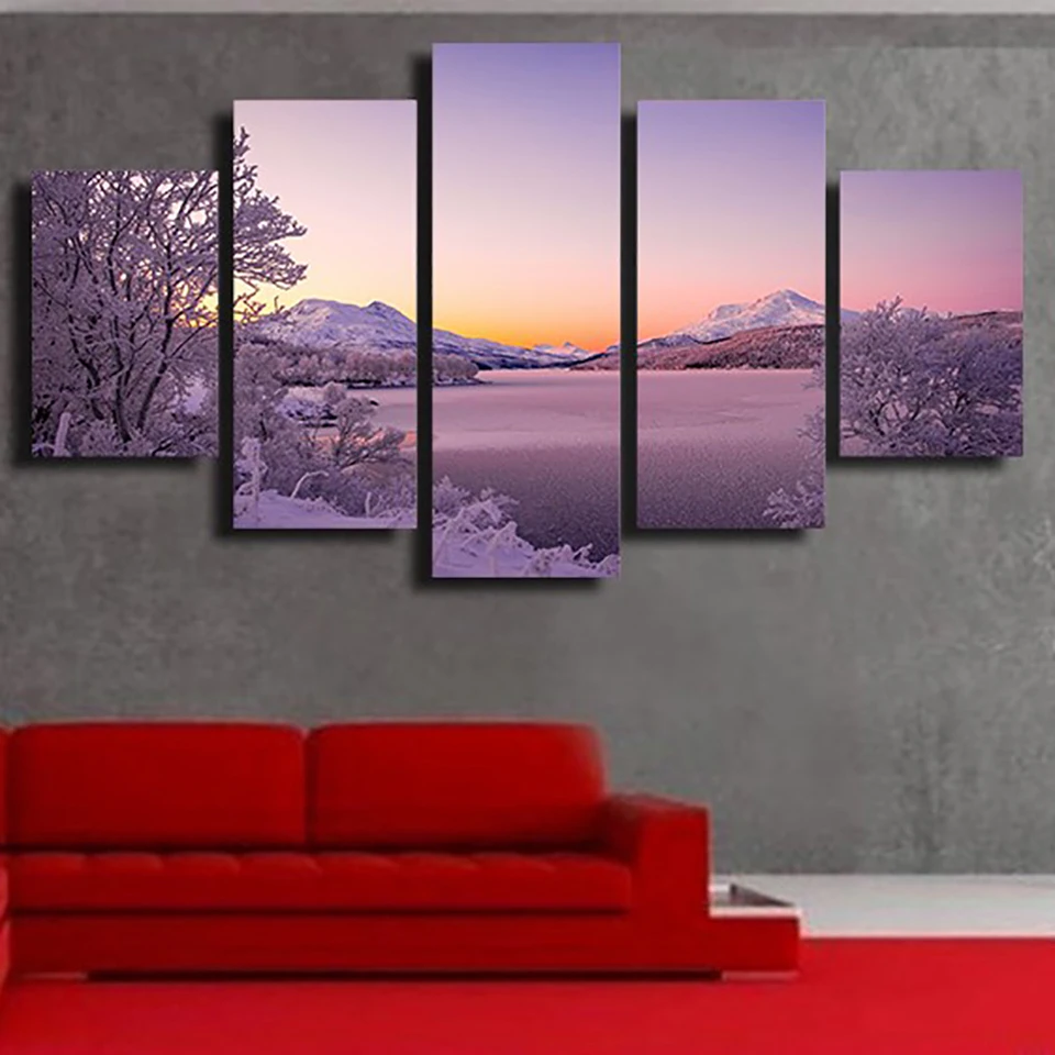 Modern Wall Art Pictures Frame Living Room 5 PiecePcs Snow Mountain Nature Scenery Home Decoration Poster HD Printed Painting