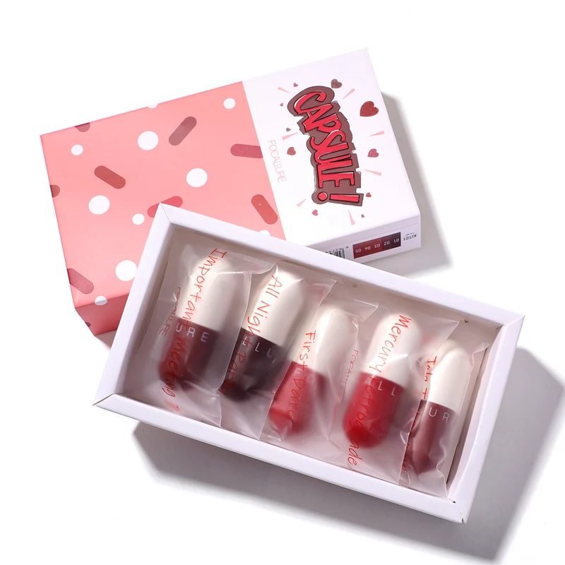 5PCS lipstick set FOCALLURE, новинка, матовая губная помада, водостойкая, красная, коричневая, бархатная, стойкая губная помада, водостойкая, набор, для женщин, губы, maquiagem - Цвет: 5PCS lipstick set