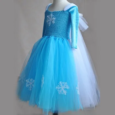 Платье принцессы Снежной Королевы для девочек, синий костюм Эльзы для Хэллоуина, рождественской вечеринки, расшитое блестками, Карнавальная одежда с длинными рукавами - Цвет: dress