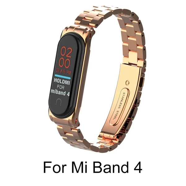 Hangrui металлический ремешок из нержавеющей стали для mi band 4 браслет для Xiaomi mi Band 3 ремешок на запястье mi band 4 металлические ремни - Цвет: Mi4 Rosegold Metal