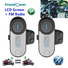 FreedConn 2PCS LCD Screen FM Function 3Riders Hi-Fi Speaker Motorcycle Intercom BT Bluetooth Wireless Interphone Helmet Headset