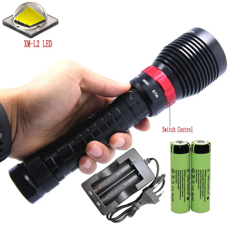 

15W 2000LM DX1 XM-L2 LED Waterproof Scuba Diving Flashlight Underwater Lamp Torch Flash Light + 18650 Battery + Charger