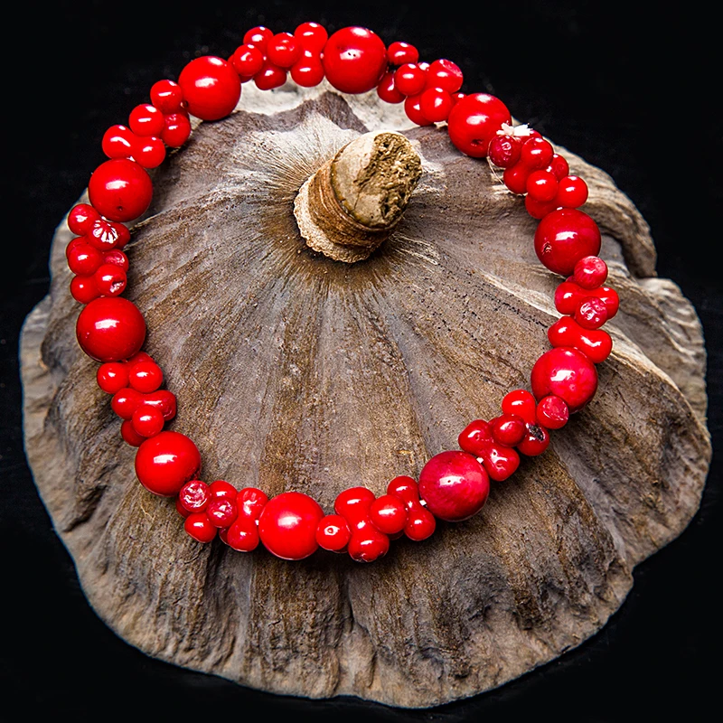 Милый красный коралловый браслет Натуральный Коралл круглый вышитый бисером эластичный браслет очаровательный элегантный женский браслет высокого качества на заказ