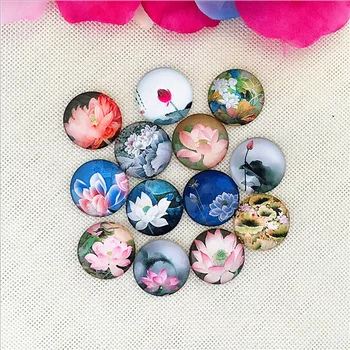

12/14/16/18/20/25/30mm Lotus Round Glass Cabochon Domes Flat back Glass beads Jewelry Finding Cameo Pendant Settings