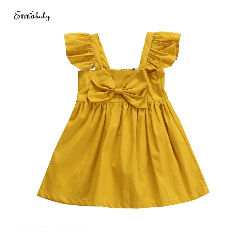 

2017 Summer Newborn Cute Lovely Toddler Kids Baby Girls Clothes Cotton Solid Short Sleeve Princess Bow Tutu Beach Dress 6M-4T