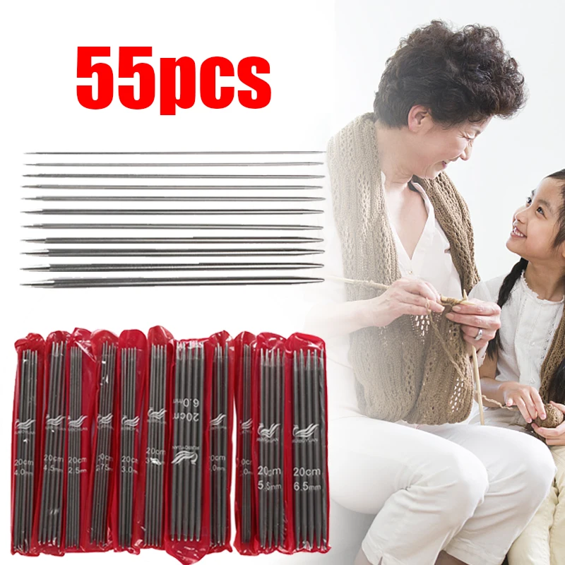 55PCS/Set Knitting Needles Double Pointed Stainless Steel Straight Home