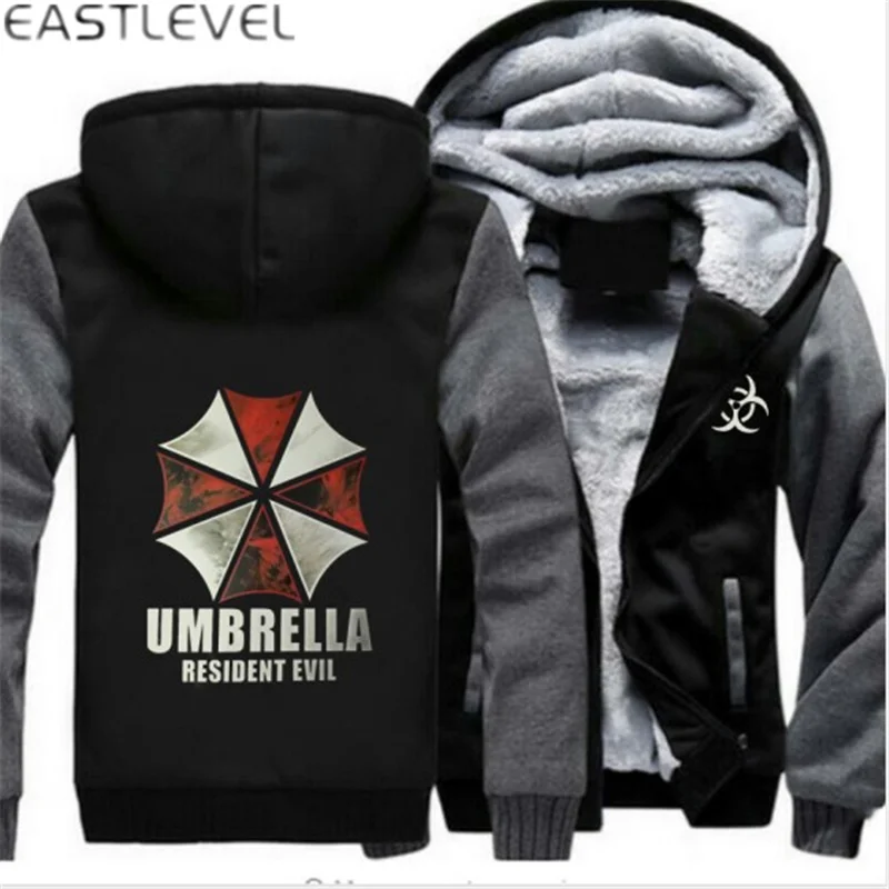 Dropshipping Game Umbrella Resident Evil For Mens Hoodies Zipper Sweatshirt Jacket Winter Warmth Fleece Thicken Jacket Coat