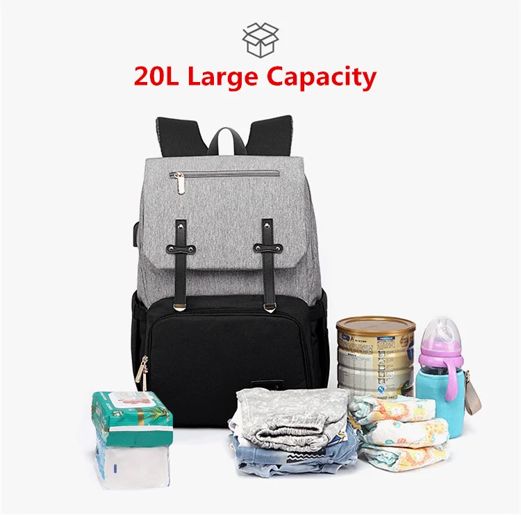 Fashion Diaper Bag Mummy Backpack Large Capacity Maternity Nappy Bag Usb Baby Stroller Bag Waterproof Oxford Handbag For Mother (8)